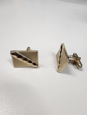Gold-Tone Rectangular Men’s Cufflinks Diagonal Textured Accent Formal Retro